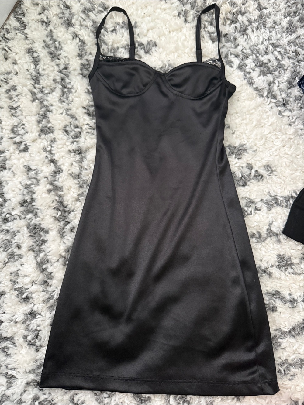 Black Satin Slip Dress with Lace Trim Motel Xxs